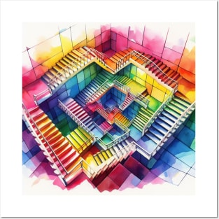 Psychedelic looking abstract illustration of Escher stairs Posters and Art